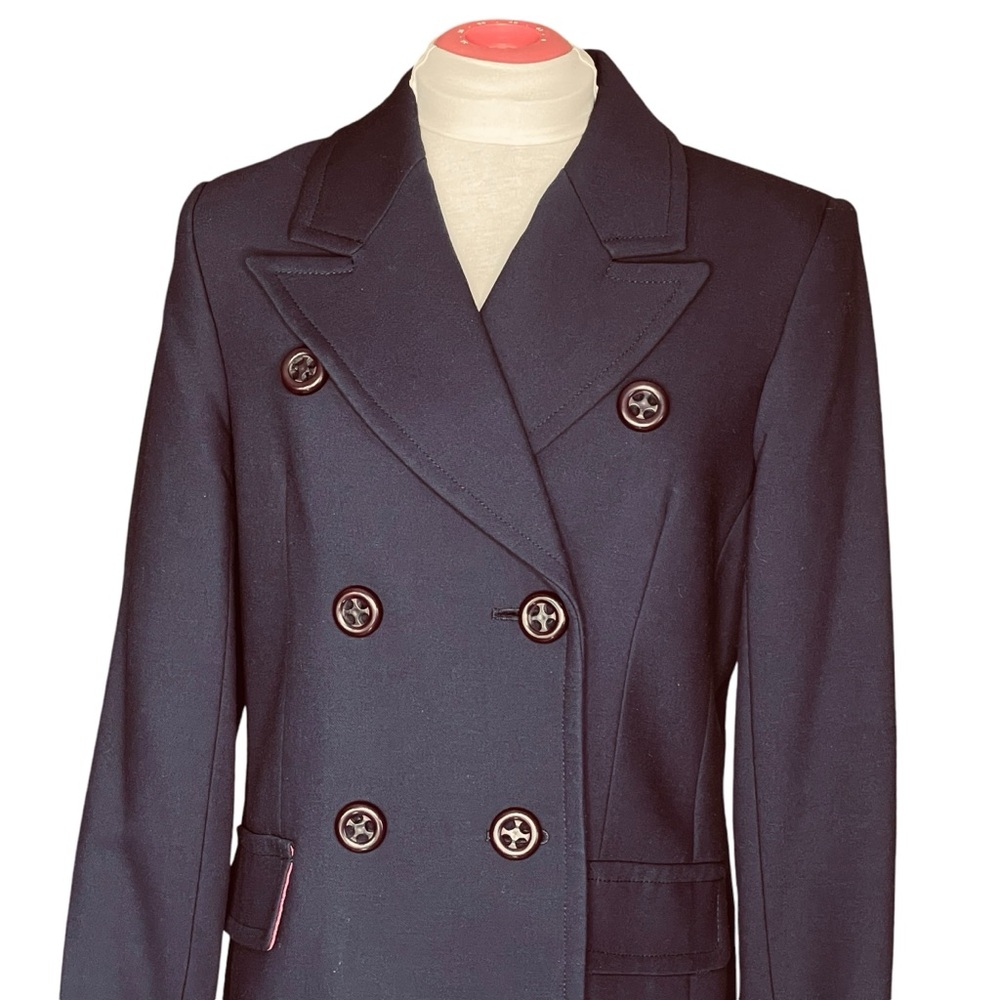 TRINA TURK Overcoat Double Breasted Wool Blend Navy Size 12 - Picture 2 of 14